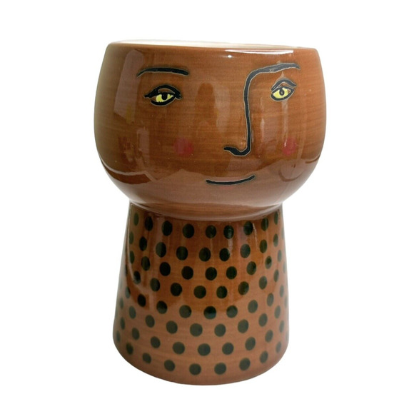 Opalhouse Other - Opal House Head Vase Ceramic Planter 6” Brown with Green Polka Dots Green Eyes